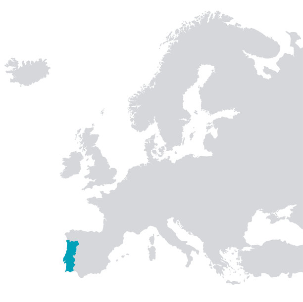 欧洲轮廓地图与葡萄牙颜色为蓝色图片下载