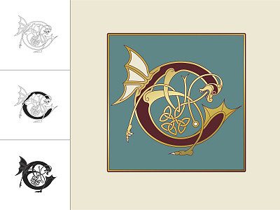 凯尔特语开头:字母C，带有动物和无尽的结图片下载