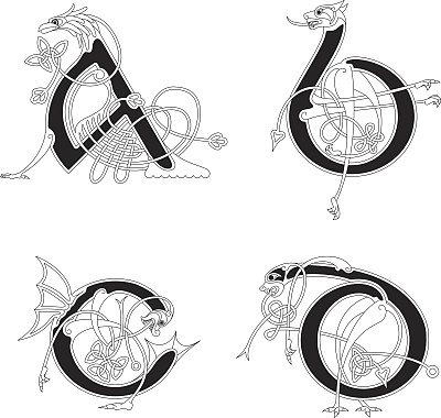 凯尔特动物的首字母:字母A, B, C和D图片下载