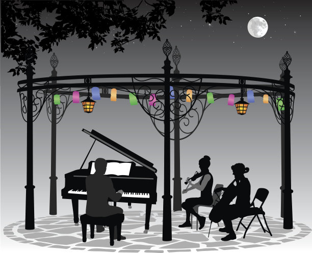 月光音乐表演与灯笼图片下载