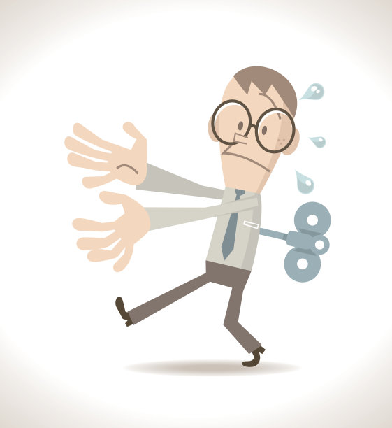 忙碌的上发条玩具人(商人)走路有点抱着(拎着)图片下载