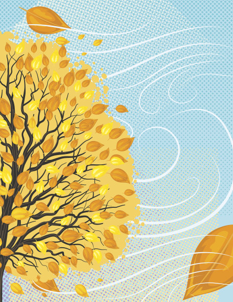 秋天的树与风吹树叶落图片下载