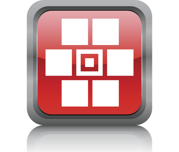 方形按钮上的墙壁图标。图片下载