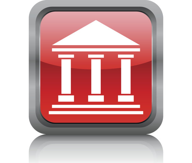 银行图标上的一个方形按钮。图片下载