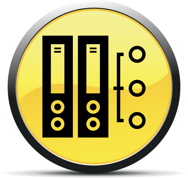 计算机服务器图标上的一个圆形按钮。图片下载