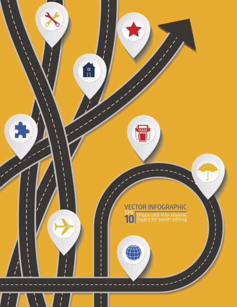 时尚的道路信息图上的一个明亮的黄色背景图片下载