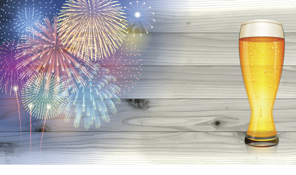 慕尼黑啤酒节背景[烟花、木板和啤酒]图片下载