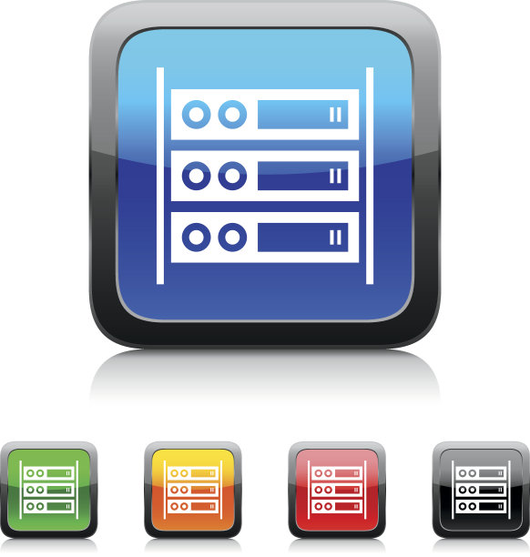 计算机服务器图标上的彩色按钮。图片下载