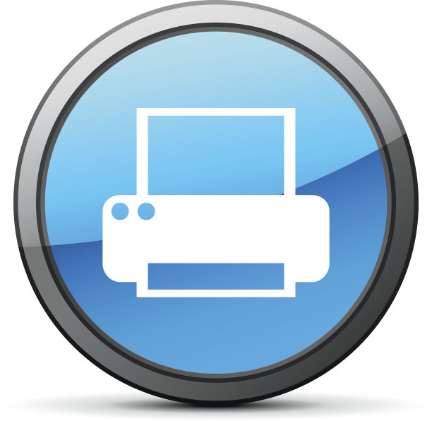 电脑打印机图标上的一个圆形按钮。图片下载