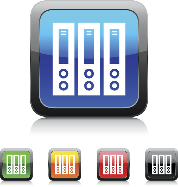 计算机服务器图标上的彩色按钮。图片下载