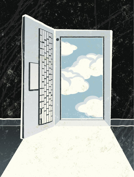 笔记本电脑门与蓝天和云图片下载