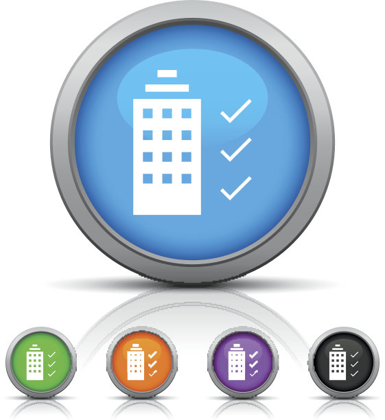 办公楼图标上的圆形按钮。图片下载