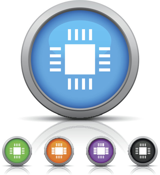 电脑芯片图标上的圆形按钮。图片下载
