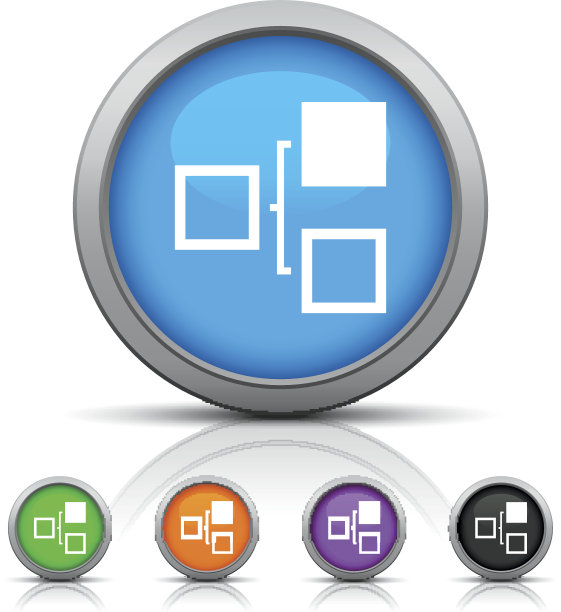 圆形按钮上的流程图图标。图片下载