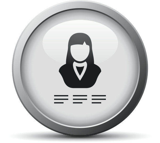 银色按钮上的女商人图标图片下载
