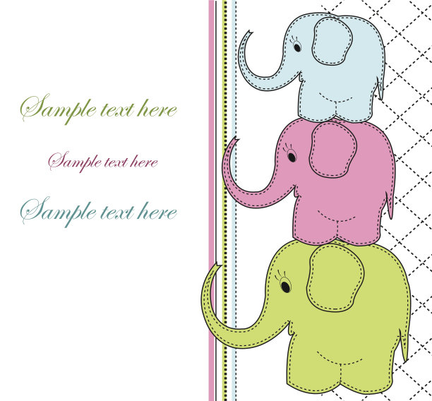 儿童卡片上有三只大象图片下载