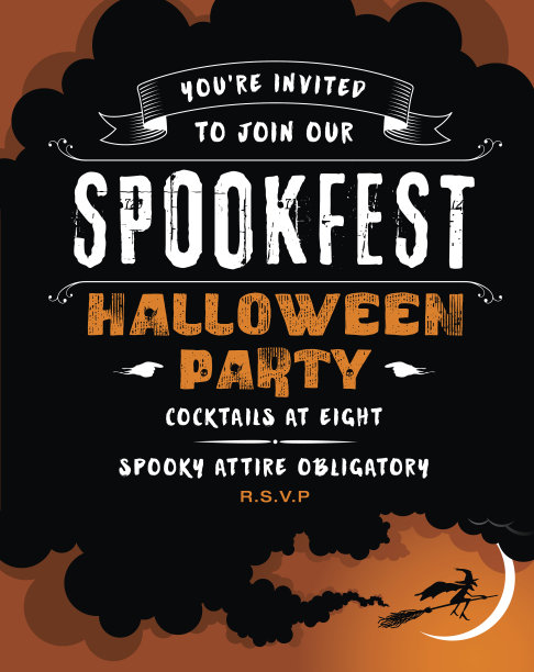 万圣节派对邀请女巫在她的扫帚上图片下载