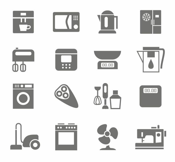 图标、家电、单调、家电、白色背景。图片下载