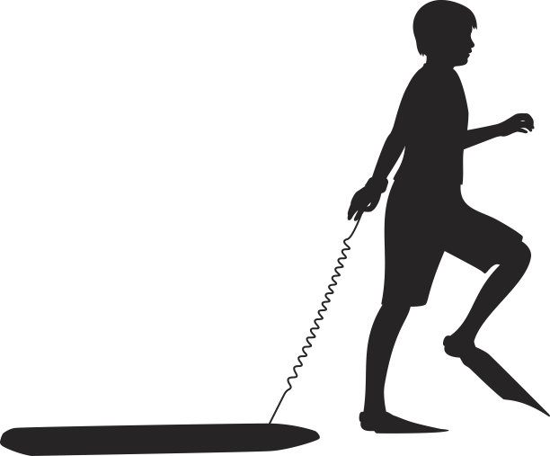 带着脚蹼和冲浪板剪影的男孩图片下载