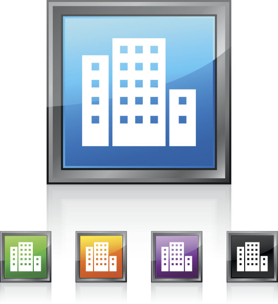办公楼图标上的方形按钮。图片下载