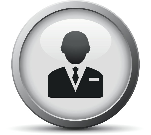 银色按钮上的商务人士图标图片下载