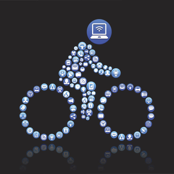 简笔画自行车与社会网络和互联网设置图片下载