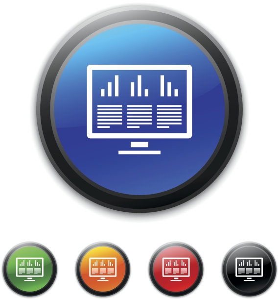 电脑显示器图标上的圆形按钮。图片下载