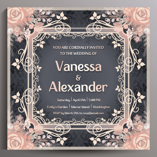 婚礼的邀请。花方卡14.5厘米图片下载