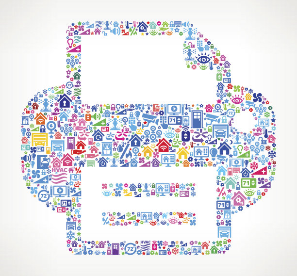 打印机在家庭自动化和安全矢量背景图片下载