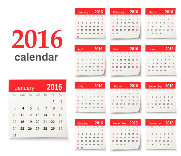 日历2016 -向量图片下载