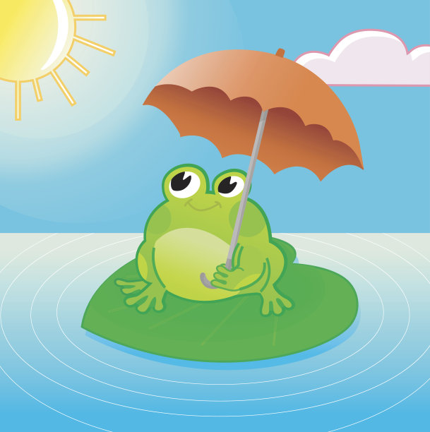 带伞的可爱微笑青蛙。图片下载