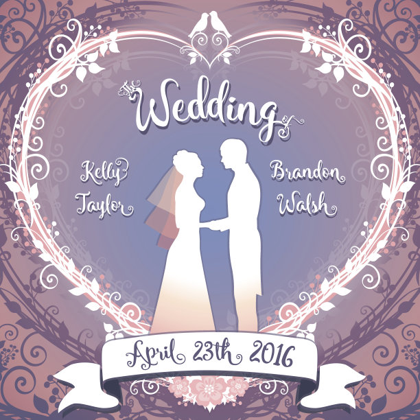 婚礼插图。新娘和新郎被镶在花心里图片下载