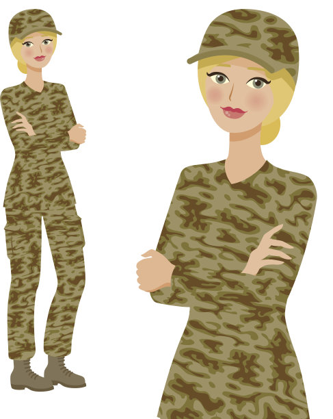士兵职业女性图标，全身和腰部图片下载