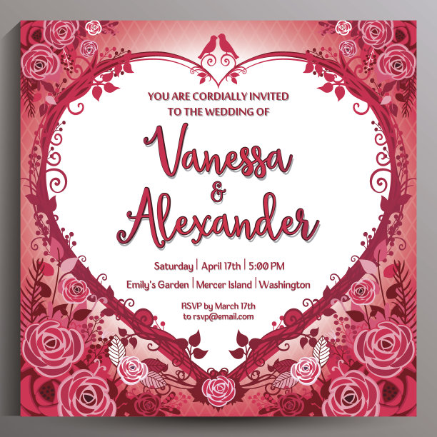 浪漫的婚礼的邀请。花方卡14.5厘米图片下载