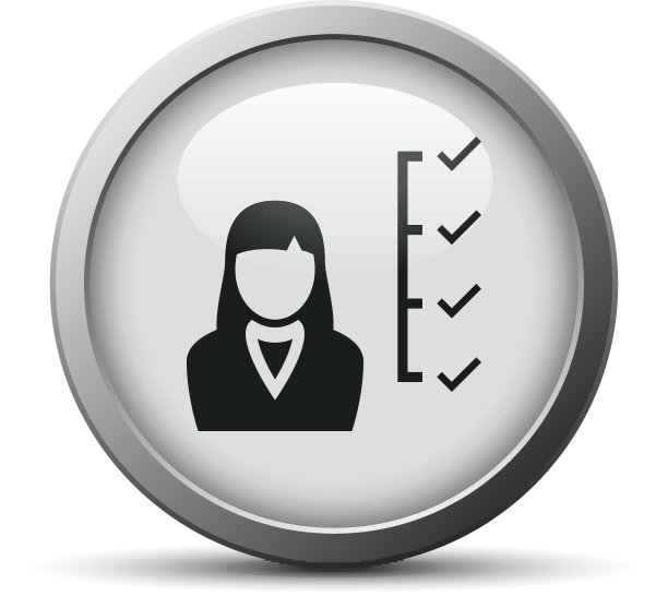 银色按钮上的女商人图标图片下载