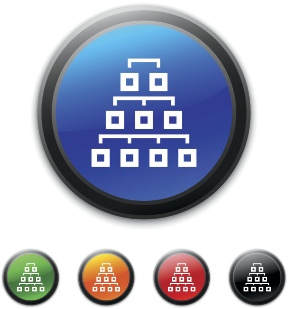 圆形按钮上的流程图图标。图片下载