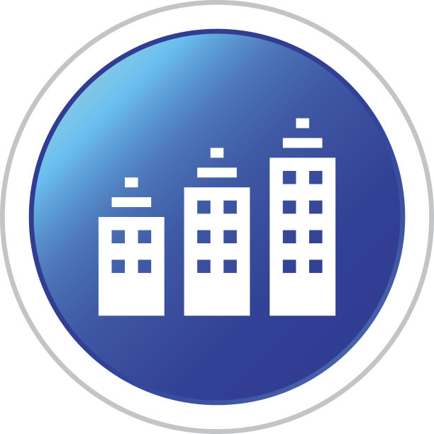 公寓楼图标上的圆形按钮。-贴纸系列图片下载