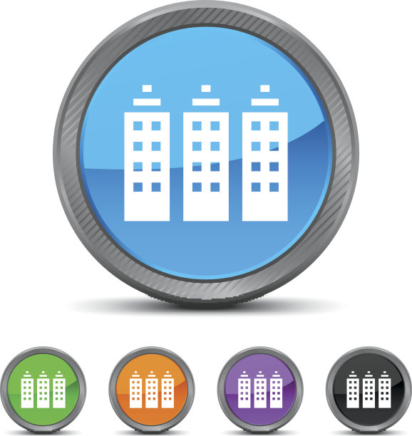 办公楼图标上的圆形按钮。——环绕系列图片下载