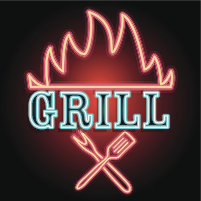 烧烤烧烤交叉抹刀和叉主题霓虹灯图片下载