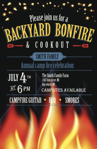 后院篝火和野餐邀请设计模板图片下载