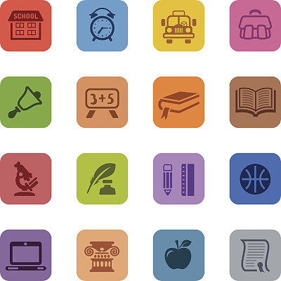 彩色学校图标套装图片下载