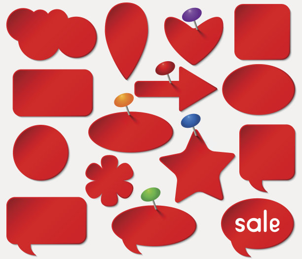 红色贴纸和彩色图钉。矢量图图片下载