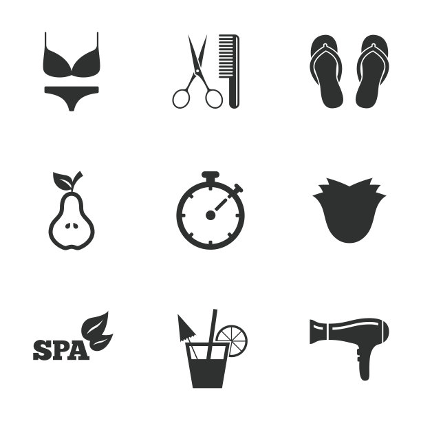 理发师、spa图标。饮食鸡尾酒标志图片下载