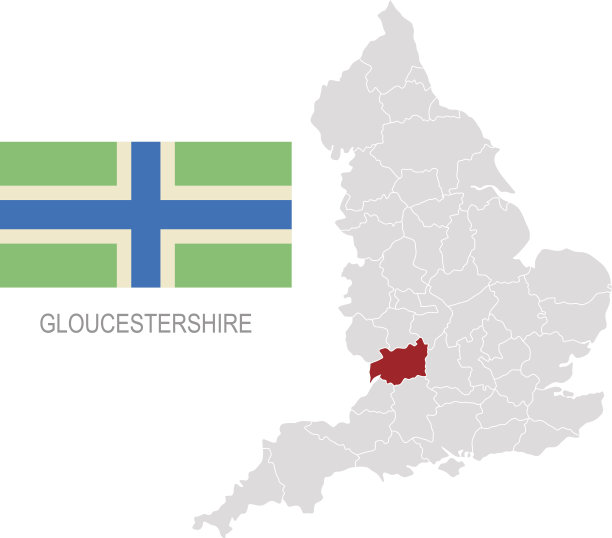 格洛斯特郡的旗帜和英格兰地图上的位置图片下载