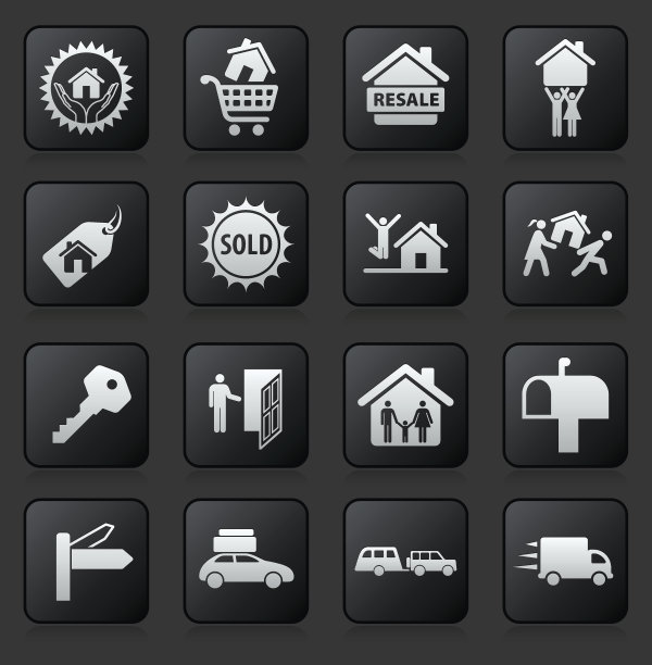 房地产图标设置为黑色背景图片下载