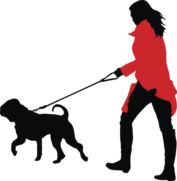 穿红色外套的女人和沙皮走在一起图片下载