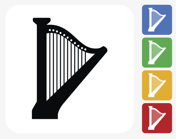 竖琴图标平面图形设计图片下载