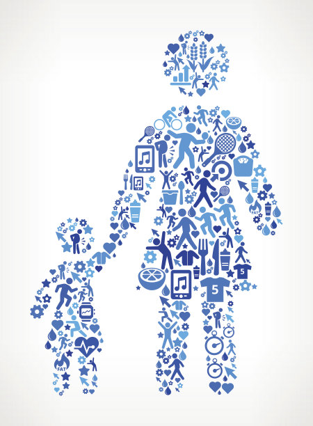 母亲与女儿健身和饮食图标模式图片下载