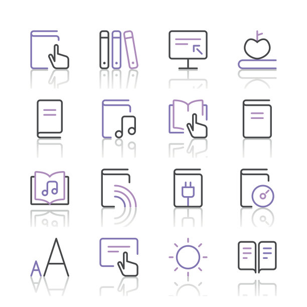 文学和电子阅读图标设置2 |紫线系列图片下载