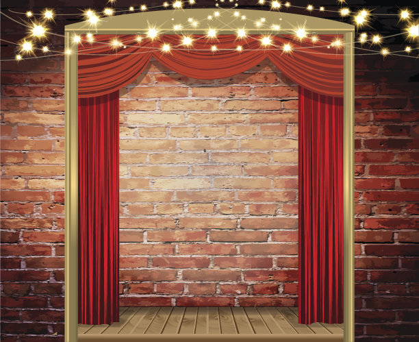 剧场舞台采用纯朴的砖墙，配有优雅的串灯、帘子图片下载